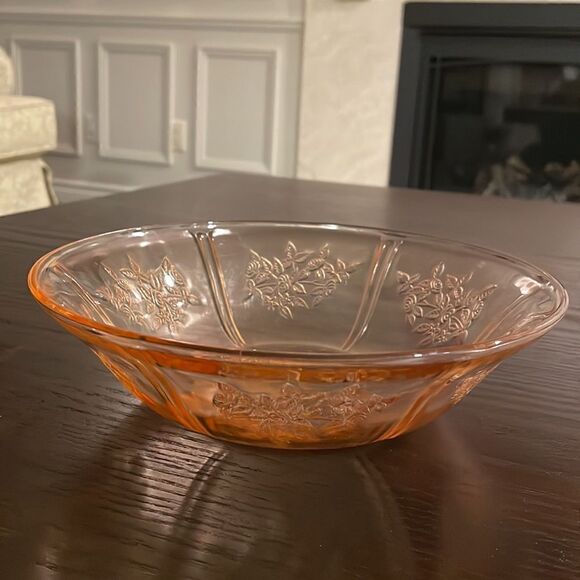 Rose of Sharon Berry Dessert Bowl Pink Glass Federal Glass Vintage Excellent … - Picture 4 of 8